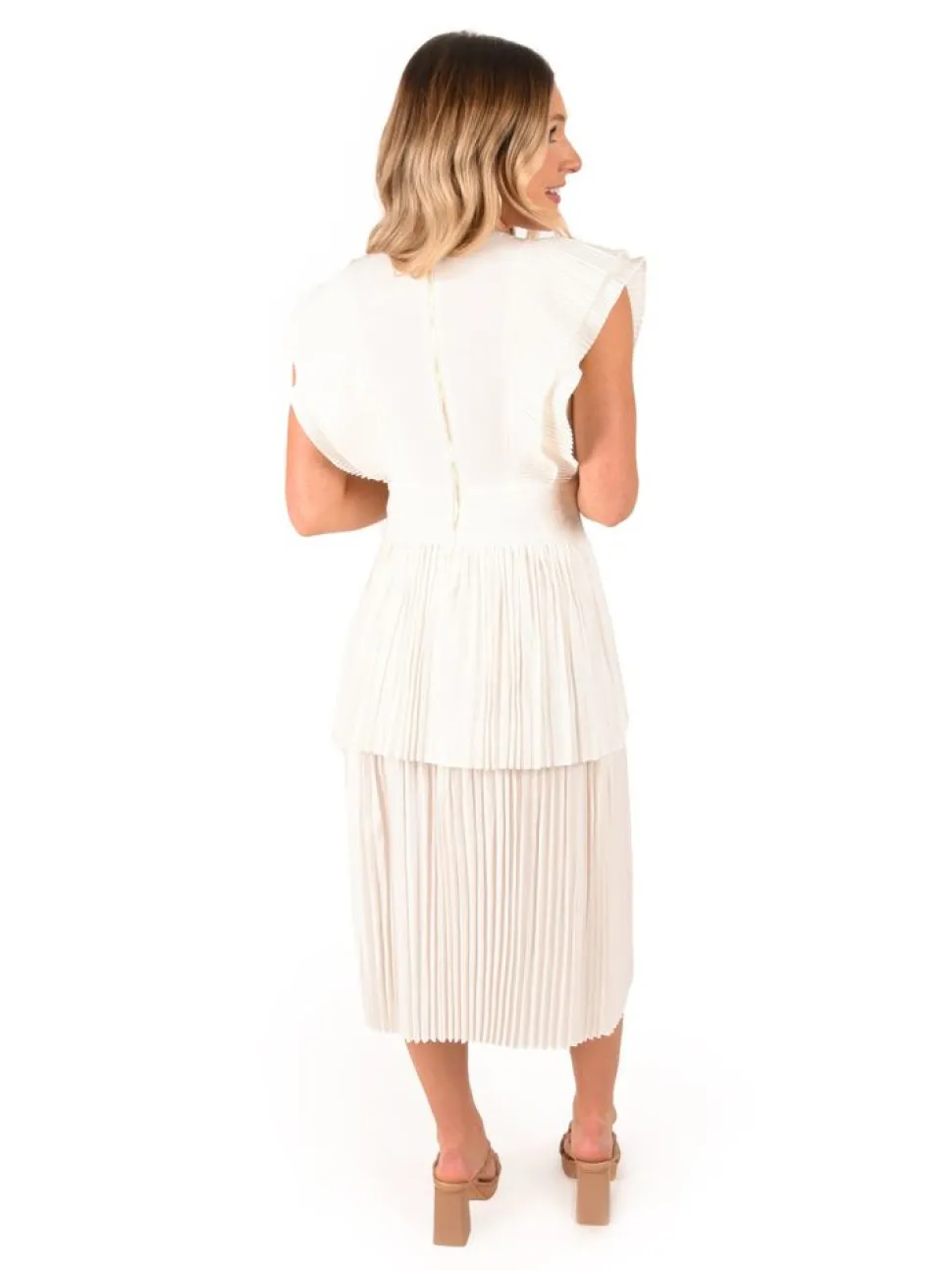 Emily McCarthy Midi- Chloe Dress White Linen