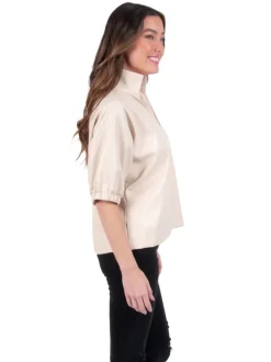 Emily McCarthy Blouses- Poppy Top Sandshell Vegan Leather