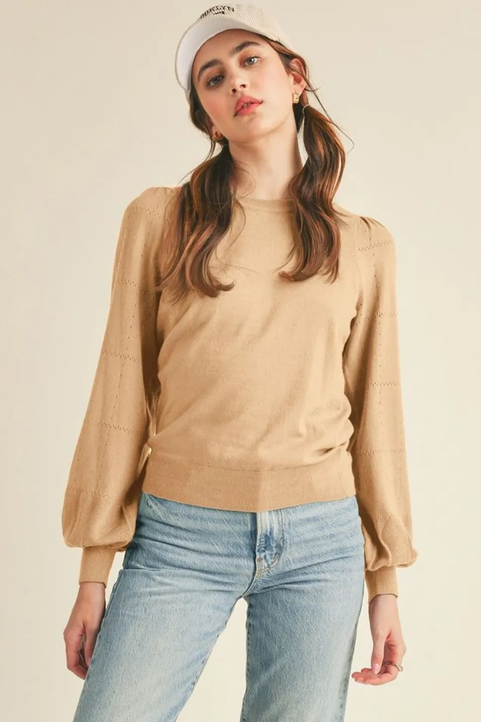 &Merci Sweaters-&Merci Pointelle Puff Sleeve Sweater