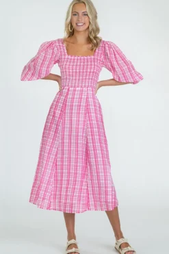 Olivia James the Label Midi- Bridget Dress Country Plaid Pink