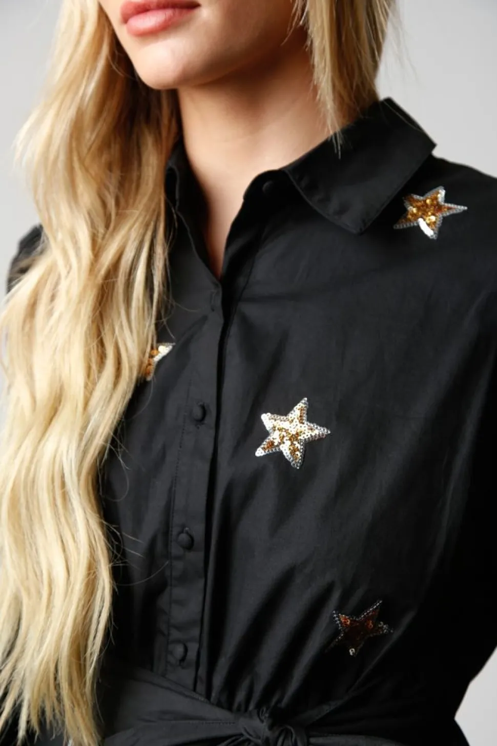 Peach Love California Mini- Star Sequin Patch Shirt Dress