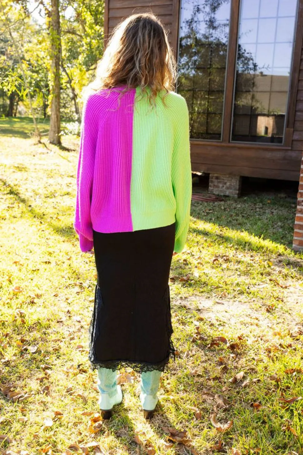 Queen of Sparkles Sweaters- Green And Purple Colorblock Boot Cardigan