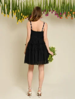 Sister Jane Mini- Sofie Spot Tulle Mini Dress - Black