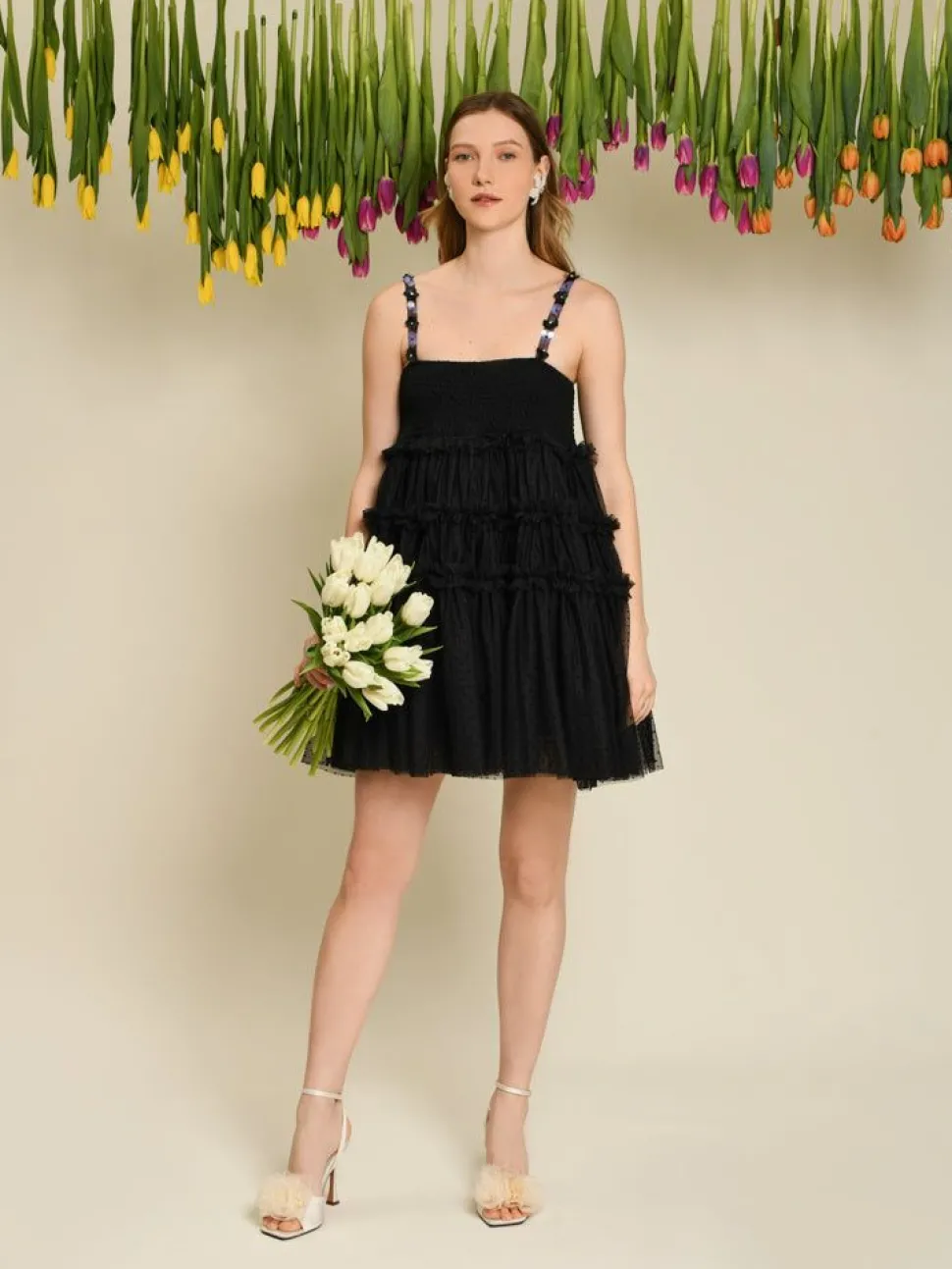 Sister Jane Mini- Sofie Spot Tulle Mini Dress - Black