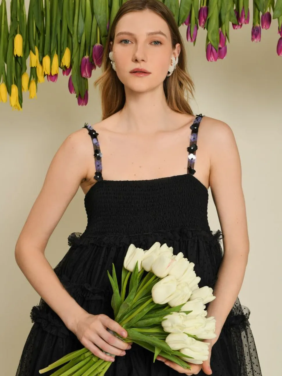 Sister Jane Mini- Sofie Spot Tulle Mini Dress - Black