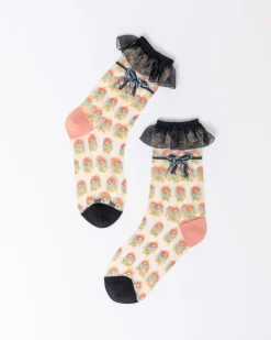 Sock Candy Socks And Tights- Repeat Floral Ruffle Sheer Crew Sock