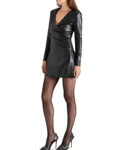 Steve Madden Mini- Sandy Long Sleeve Faux Leather Minidress