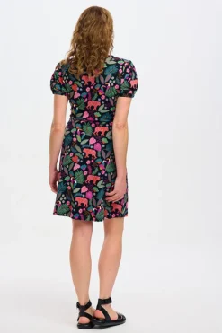 Sugarhill Brighton Mini- Annette V-Neck Jersey Dress - Black, Tigers & Toucans