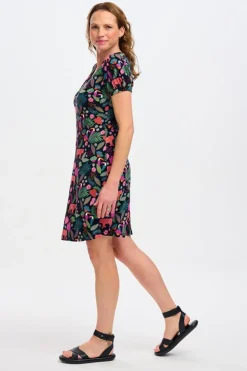 Sugarhill Brighton Mini- Annette V-Neck Jersey Dress - Black, Tigers & Toucans