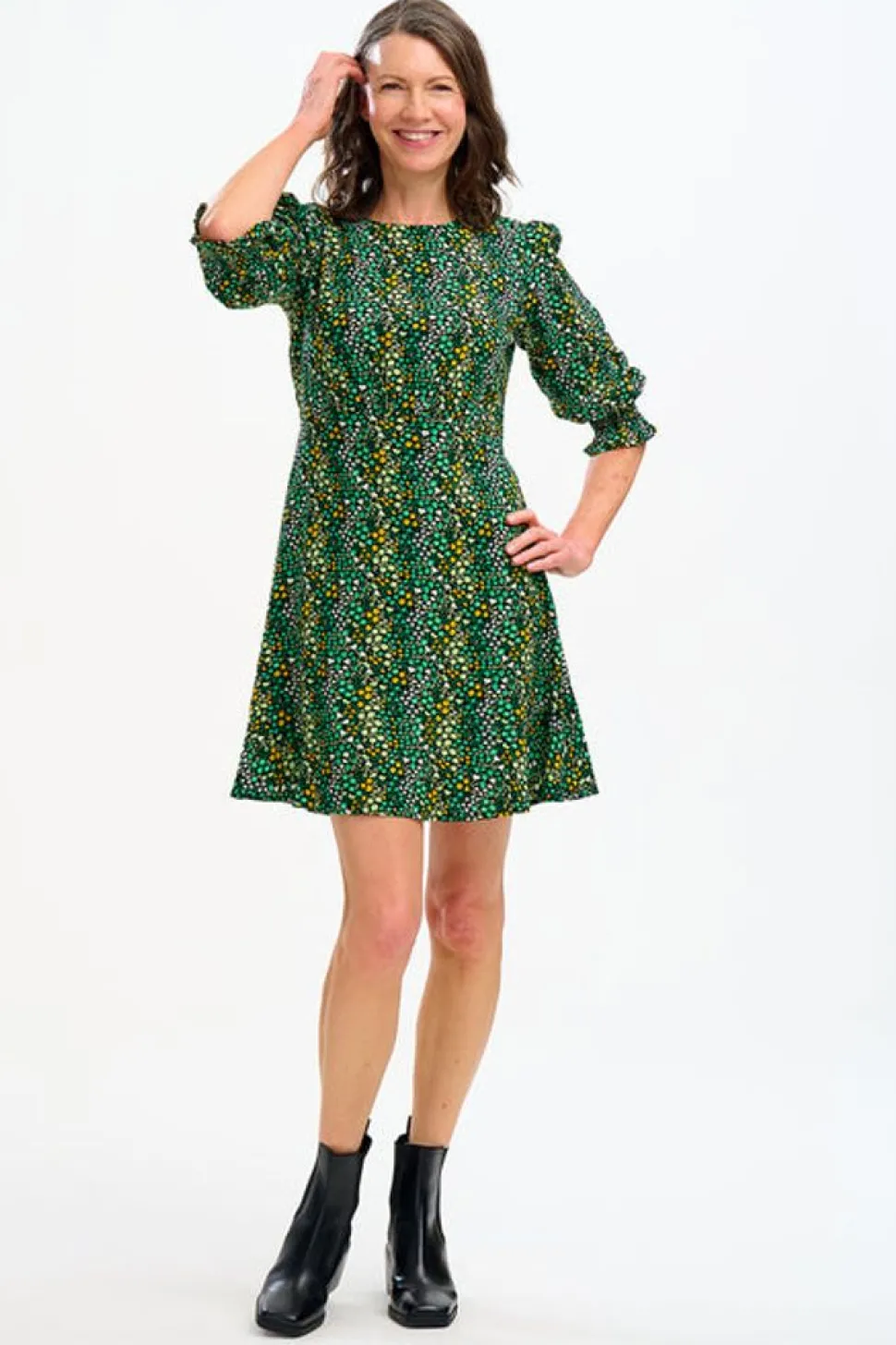 Sugarhill Brighton Mini- Lorelei Dress - Black/Green, Ditsy Floral