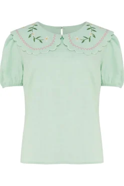 Sugarhill Brighton Blouses- Macie Scallop Collar Top Floral Embroidery