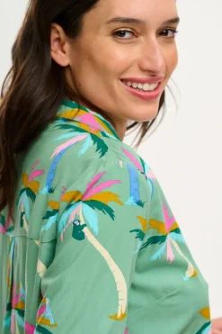 Sugarhill Brighton Blouses- Santana Shirt - Green, Rainbow Palms