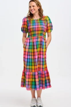 Sugarhill Brighton Midi- Yolanda Midi Dress Rainbow Check