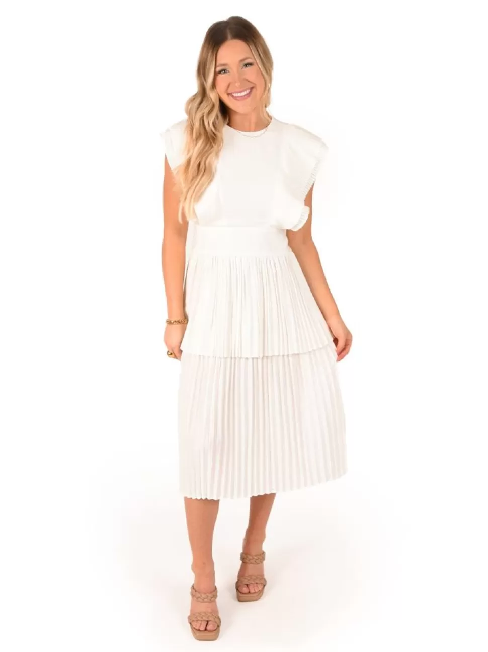 Emily McCarthy Midi- Chloe Dress White Linen