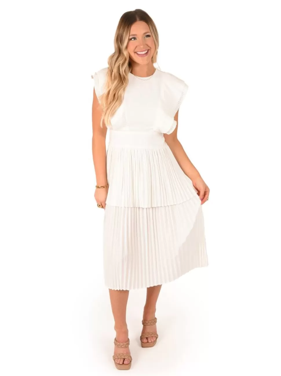 Emily McCarthy Midi- Chloe Dress White Linen