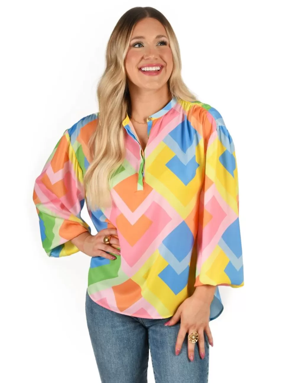 Emily McCarthy Blouses- Lolli Top Geo