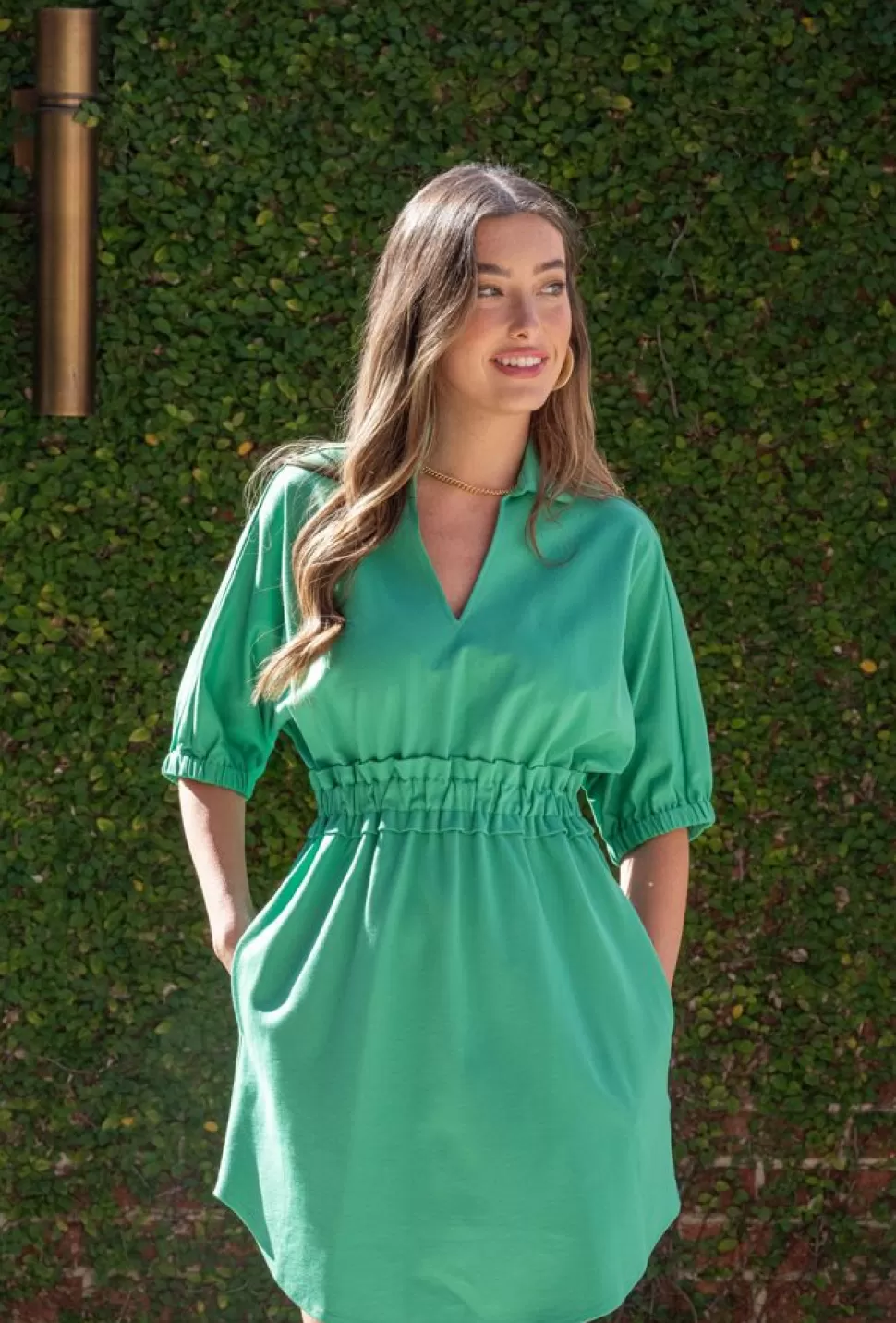 Emily McCarthy Mini- Palmer Dress Ming Green