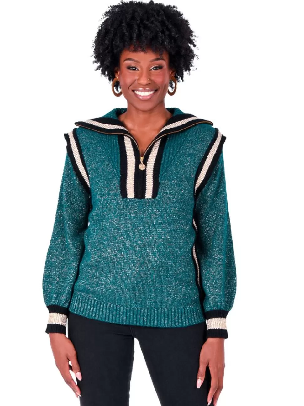 Emily McCarthy Sweaters- Poppy Pullover Sweater - Metallic Green