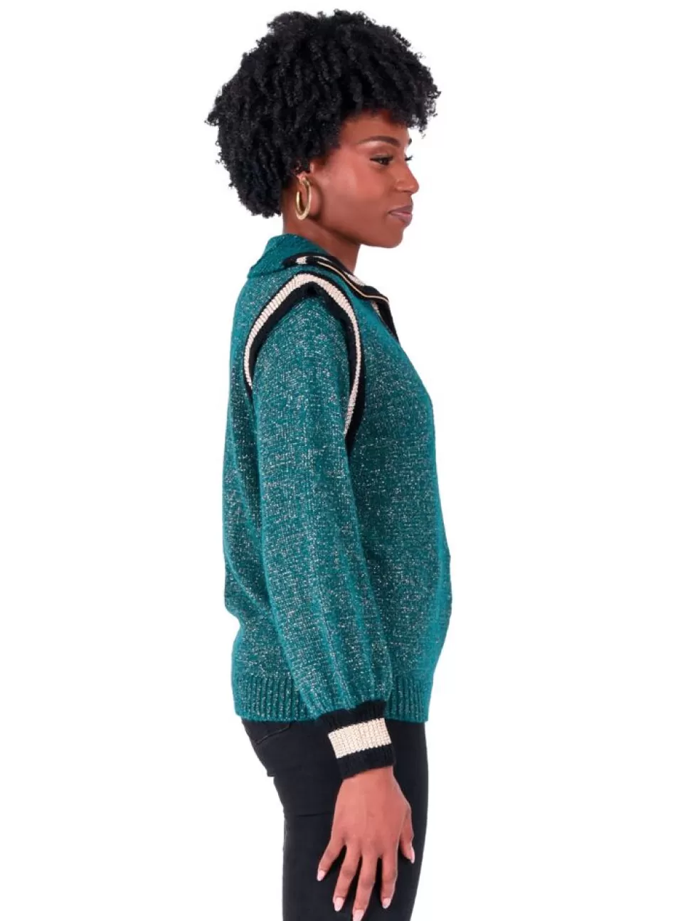 Emily McCarthy Sweaters- Poppy Pullover Sweater - Metallic Green