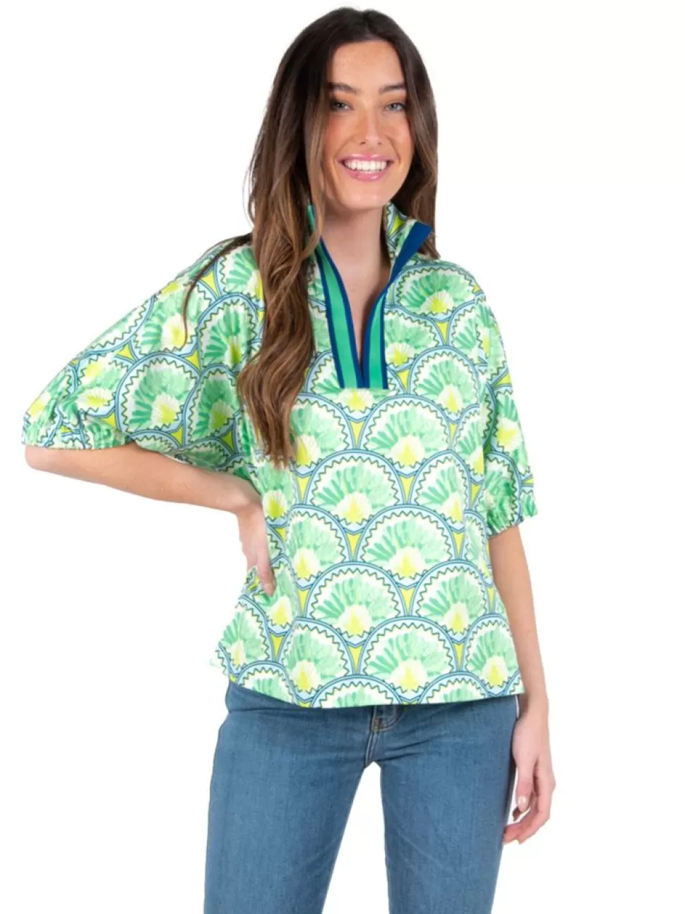 Emily McCarthy Blouses- Poppy Top Deco Palm