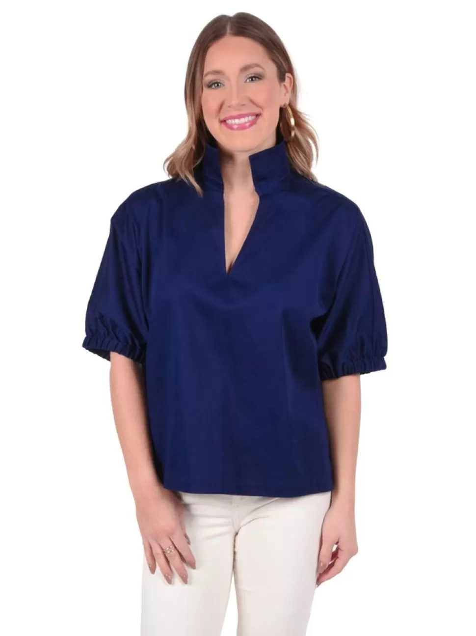 Emily McCarthy Blouses- Poppy Top Navy Cotton Poplin