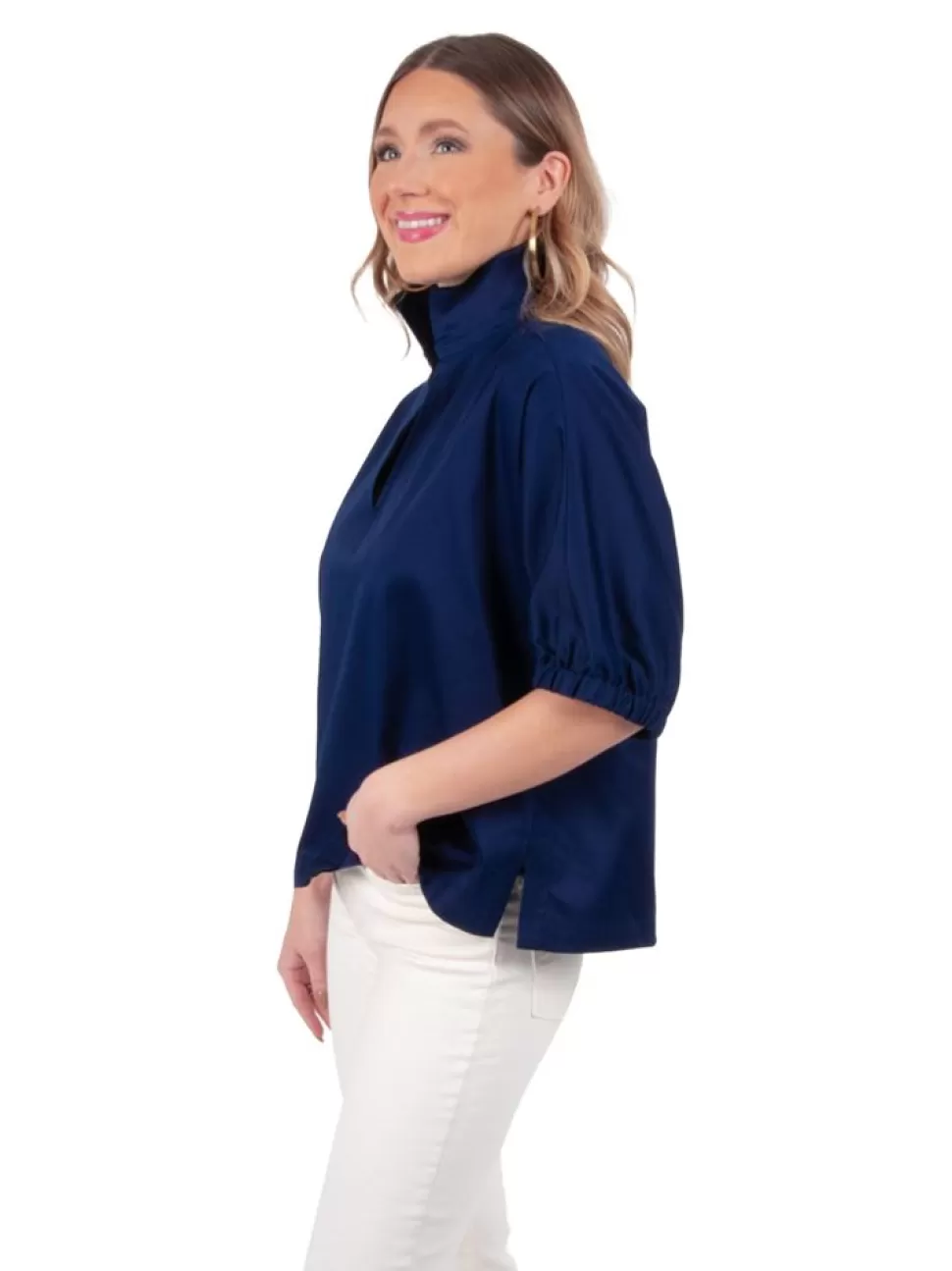 Emily McCarthy Blouses- Poppy Top Navy Cotton Poplin