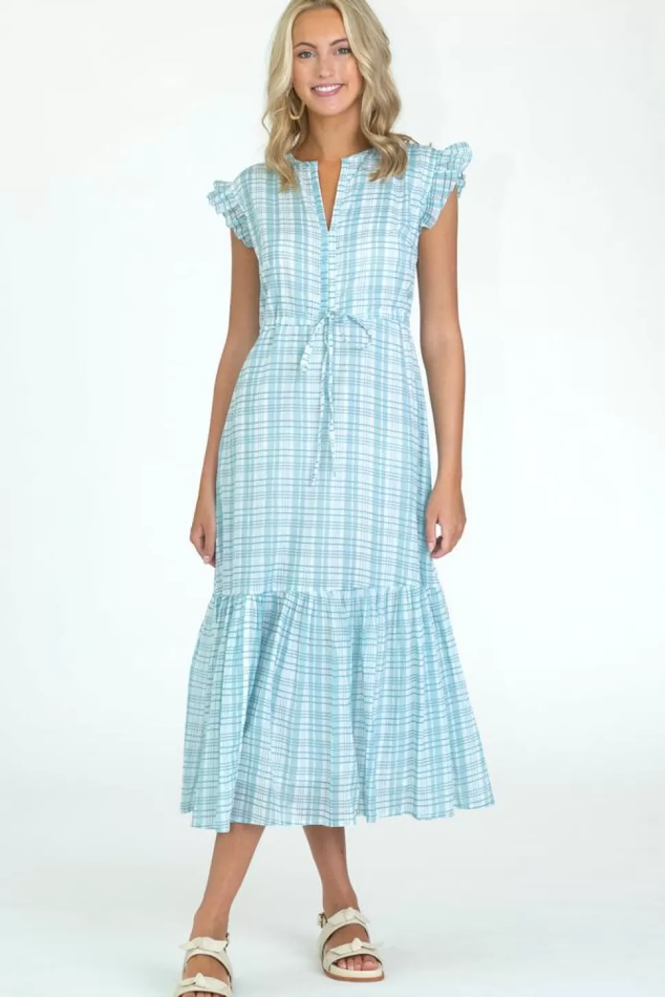 Olivia James the Label Midi- Delia Dress Country Plaid Blue