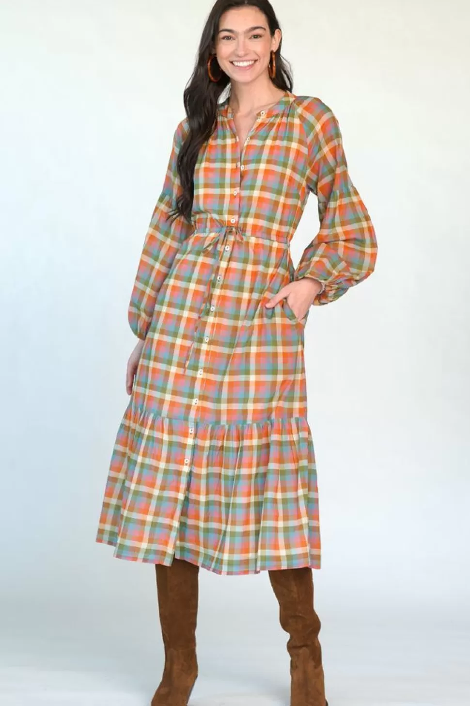 Olivia James the Label Midi- Emory Autumn Plaid Dress