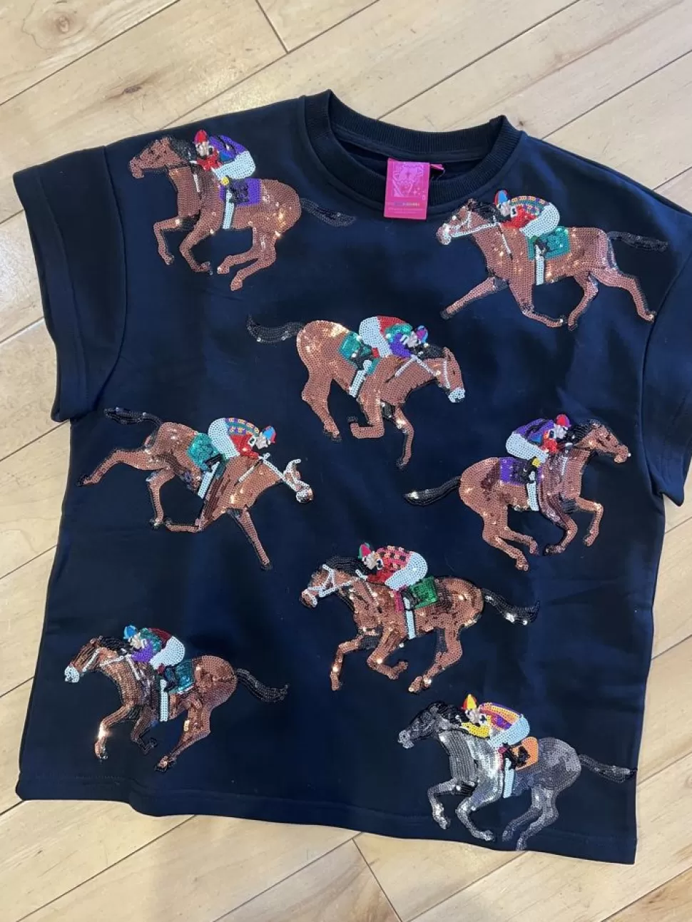 Queen of Sparkles T-Shirts- Black Scattered Horse & Jockey