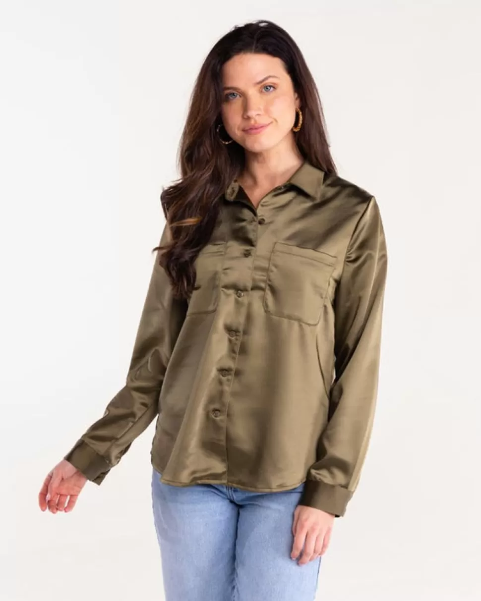 S'edge Apparel Blouses-S'Edge Apparel Ellis Top In Olive