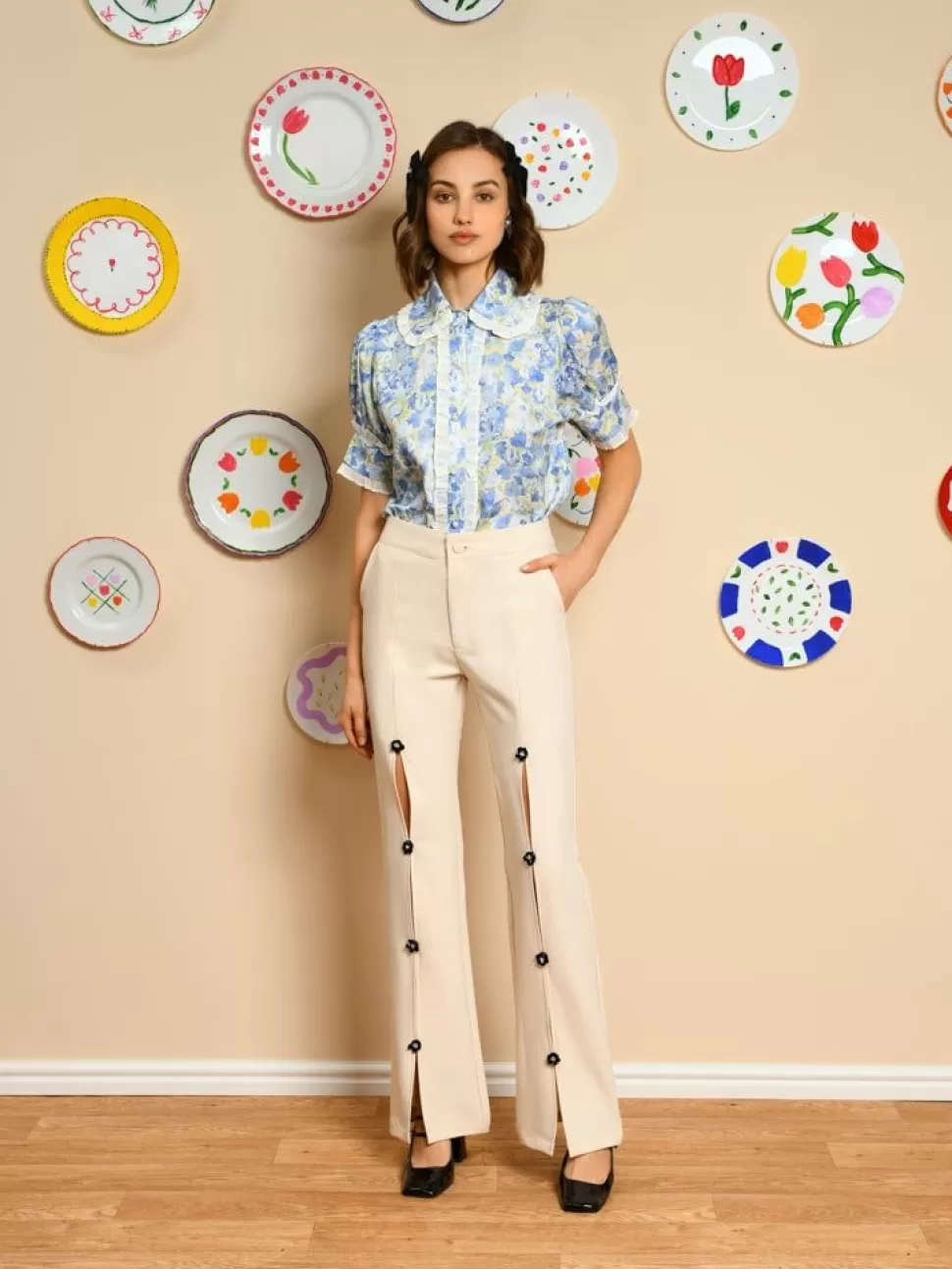 Sister Jane Blouses- Sky Floral Ruffle Blouse - Cornflower Blue