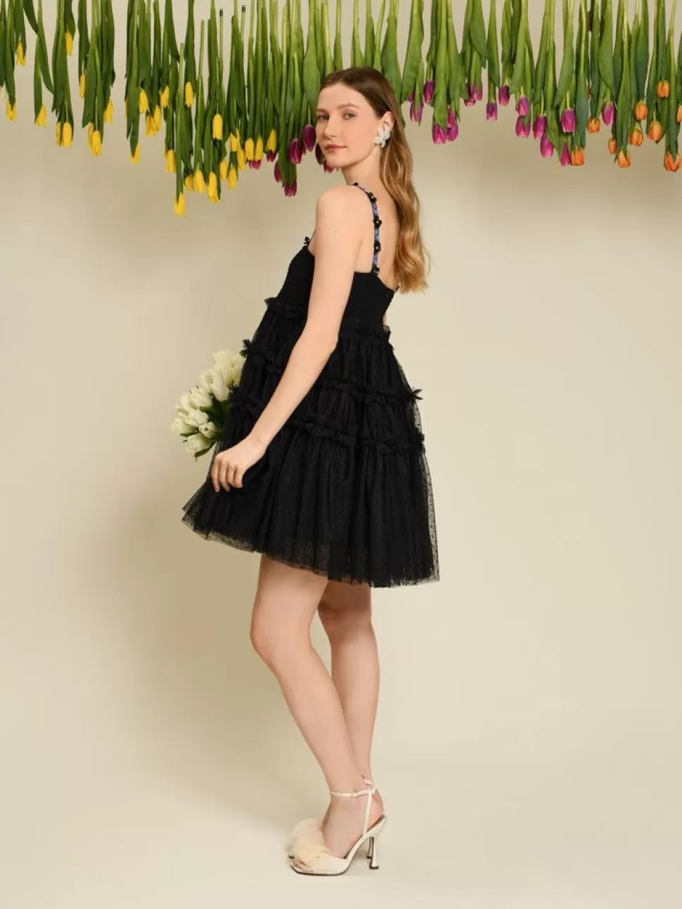 Sister Jane Mini- Sofie Spot Tulle Mini Dress - Black