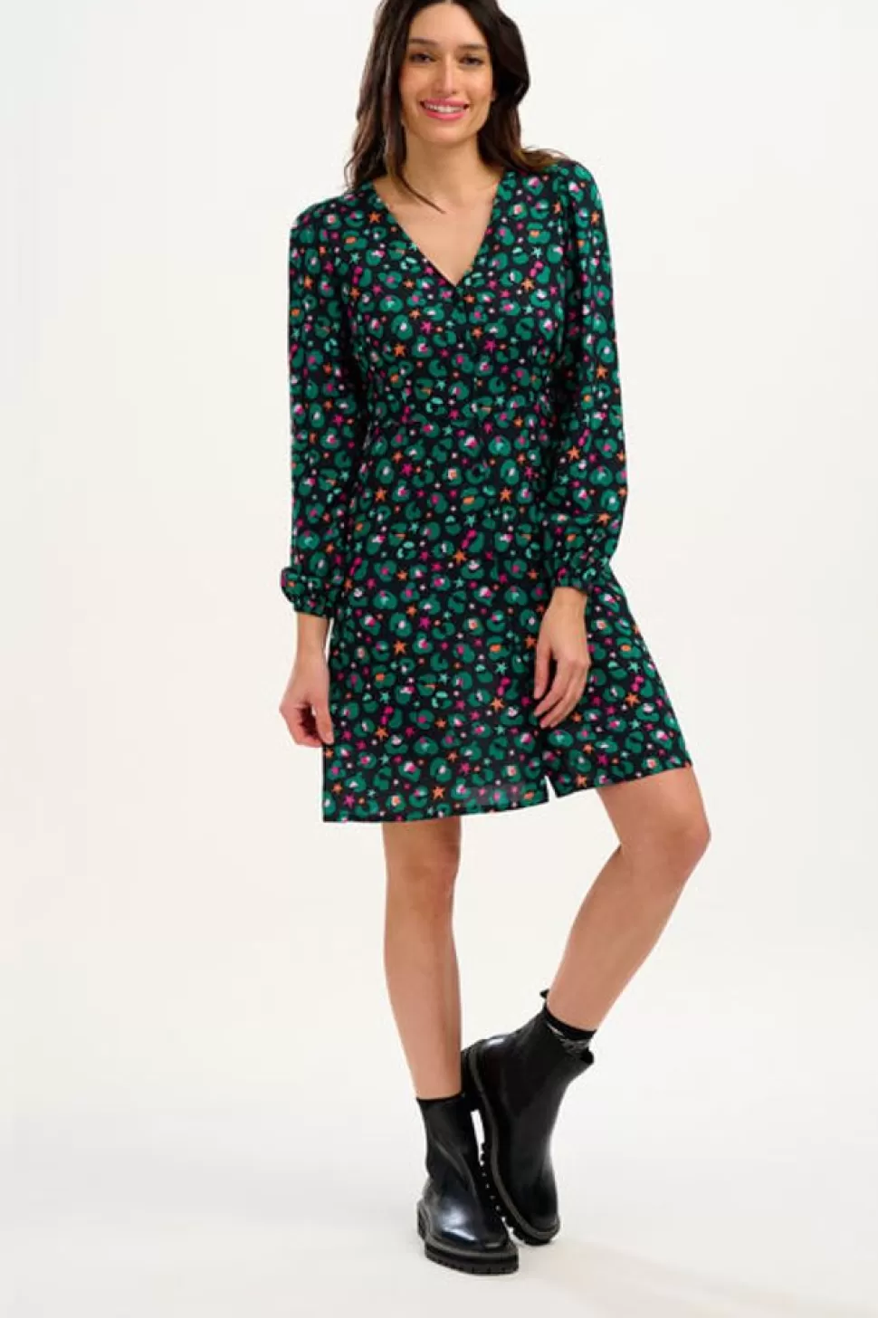 Sugarhill Brighton Mini- Natalia Tea Dress - Black/Multi, Star Leopard