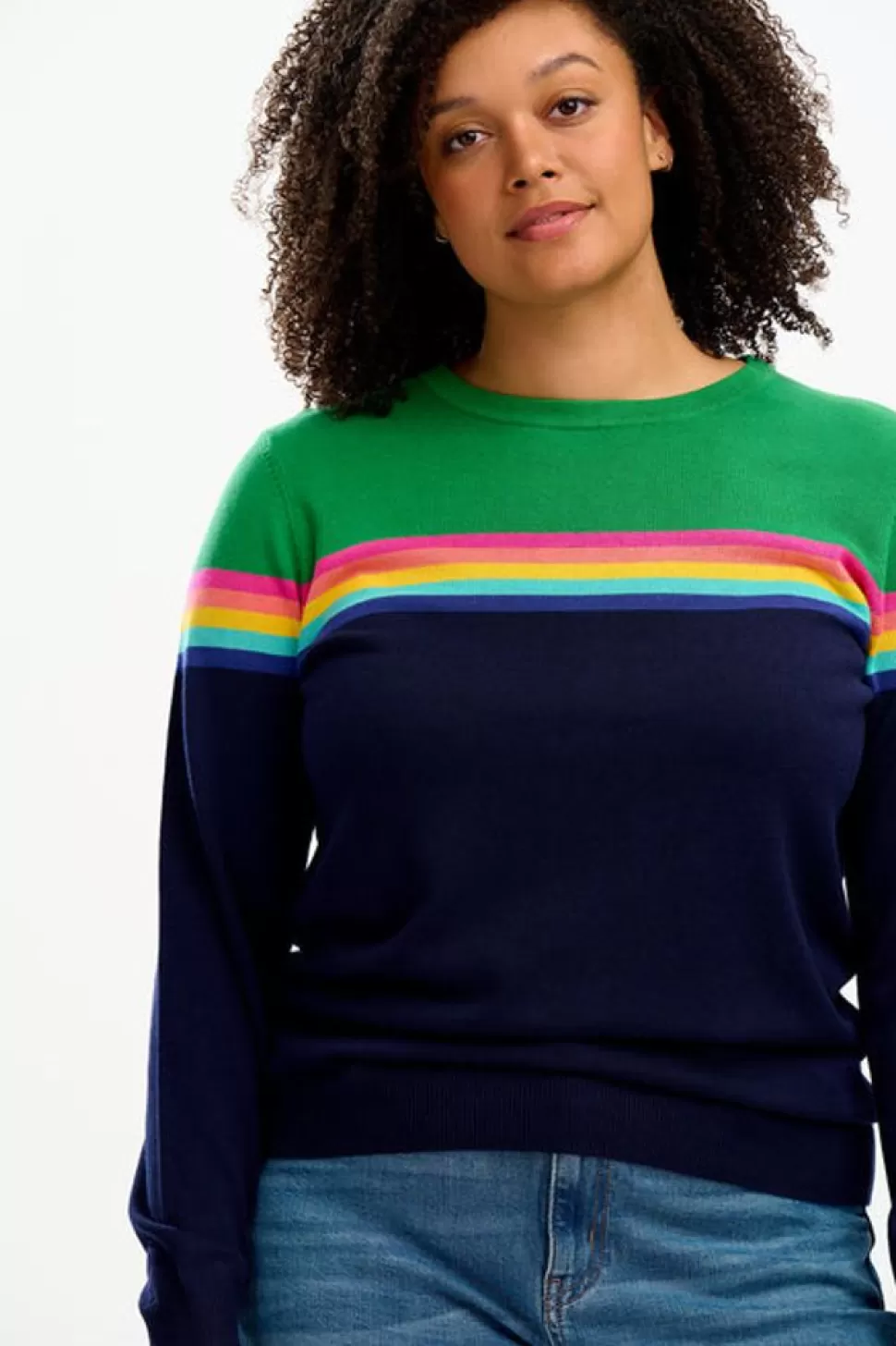 Sugarhill Brighton Sweaters- Rita Jumper - Navy/Green, Rainbow Split