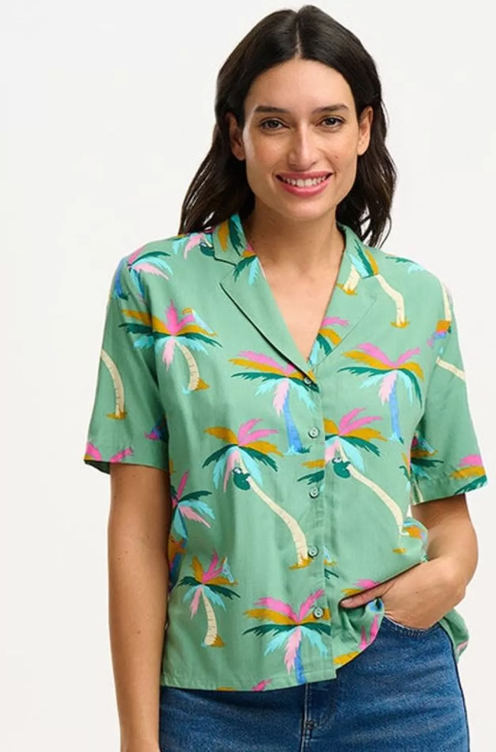 Sugarhill Brighton Blouses- Santana Shirt - Green, Rainbow Palms