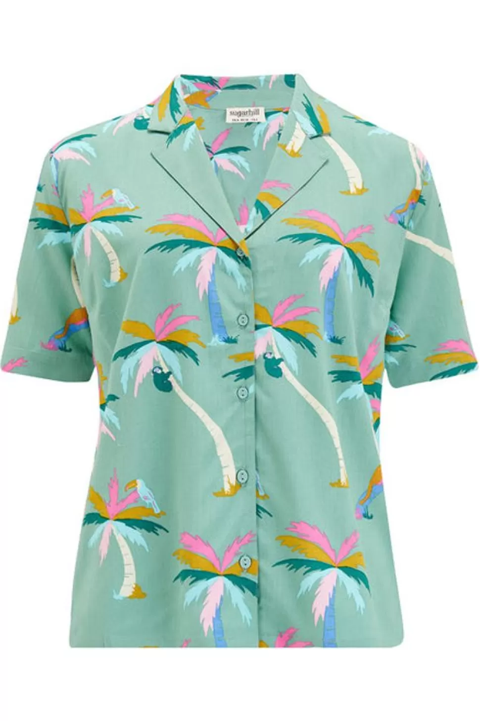 Sugarhill Brighton Blouses- Santana Shirt - Green, Rainbow Palms