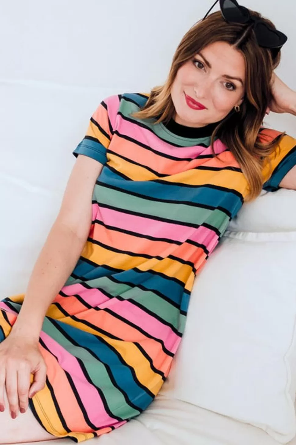 Sugarhill Brighton Mini- Sia T-Shirt Dress - Multi, Beach Hut Stripes