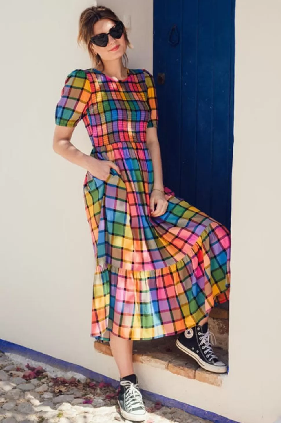 Sugarhill Brighton Midi- Yolanda Midi Dress Rainbow Check